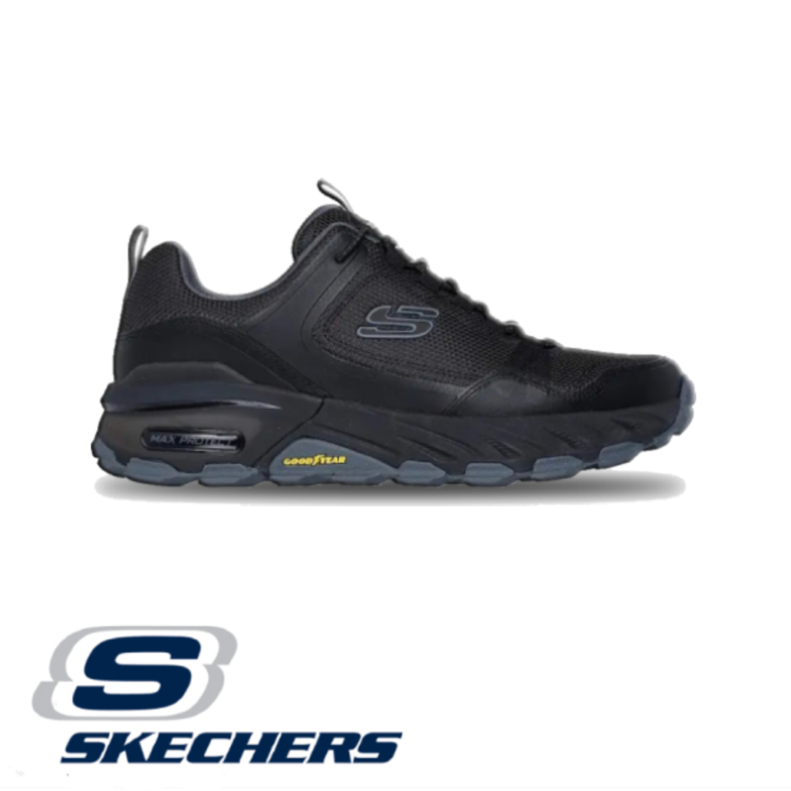 SKECHERS MAX PROTECT סקצ'רס שחור אפור שרוך גומי