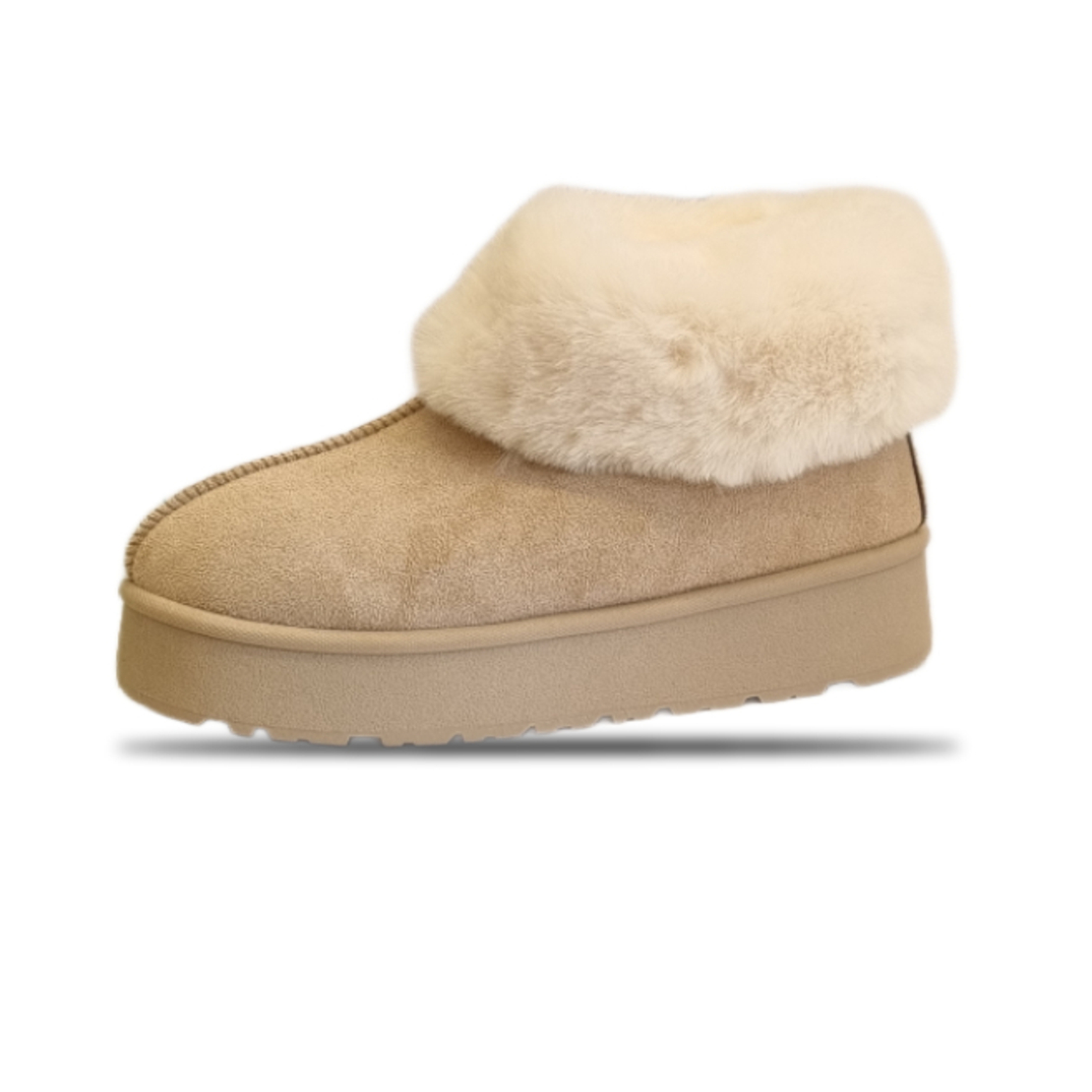 מגף פרווה פלטפורמה נשים - בז'