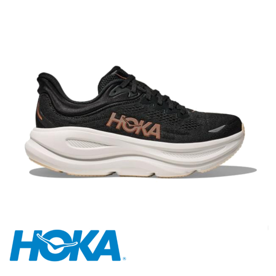 HOKA BONDI 9 הוקה נשים שחור לבן רוז גולד