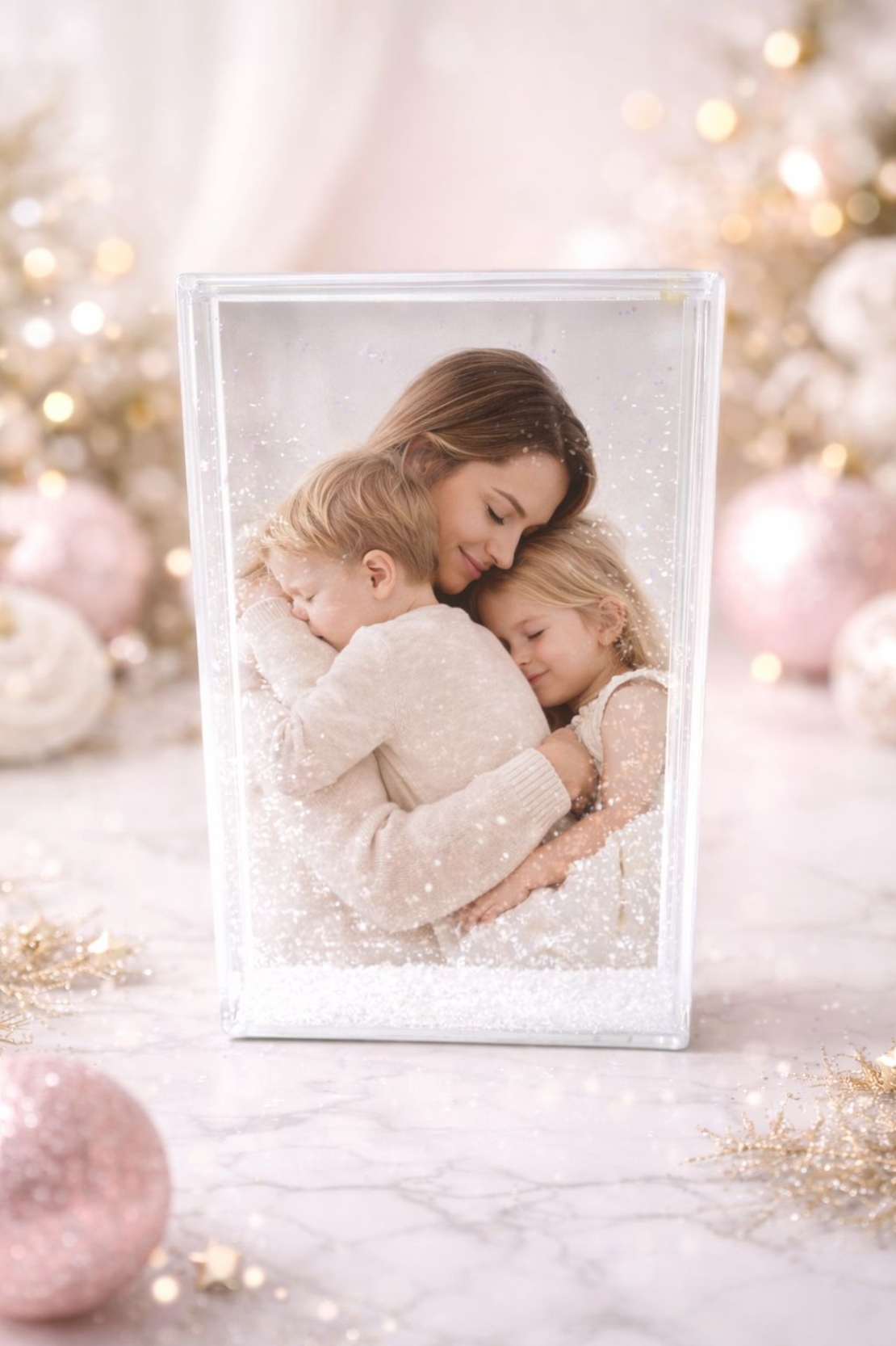 מסגרת אקריל עם מים ונצנצים צבע לבן