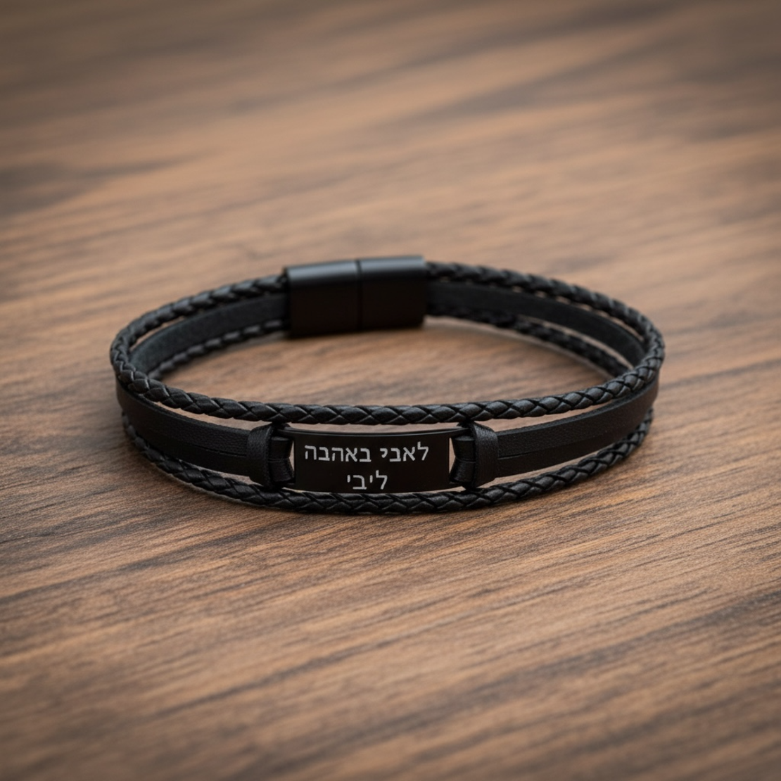 צמיד לגבר עם כיתוב בחריטת לייזר