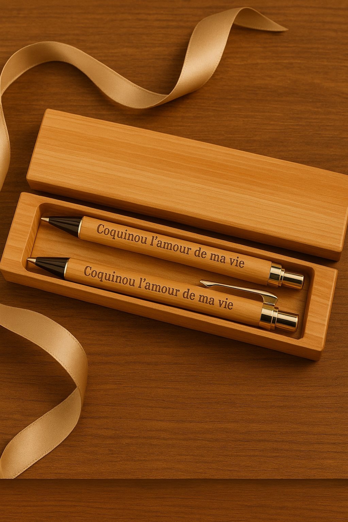 עט ועיפרון עם חריטה אישית בקופסת מתנה