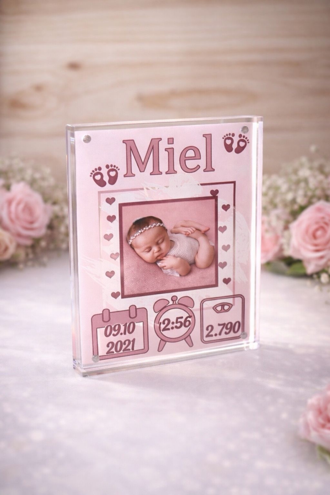 תעודת לידה אקרילי עם תמונה בגודל 15X20 ס