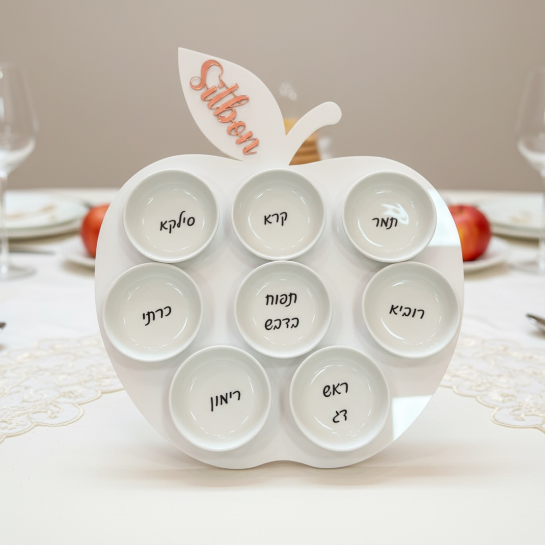 צלחת סימנים לראש השנה דגם תפוח