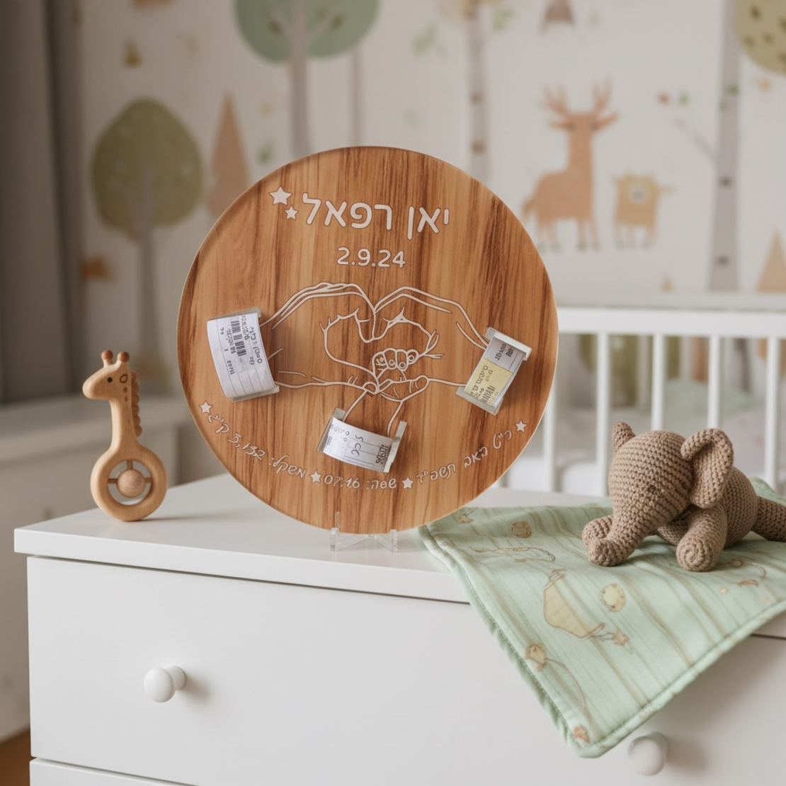 מעמד אקריל בעיצוב דמוי עץ לצמידי בית החולים