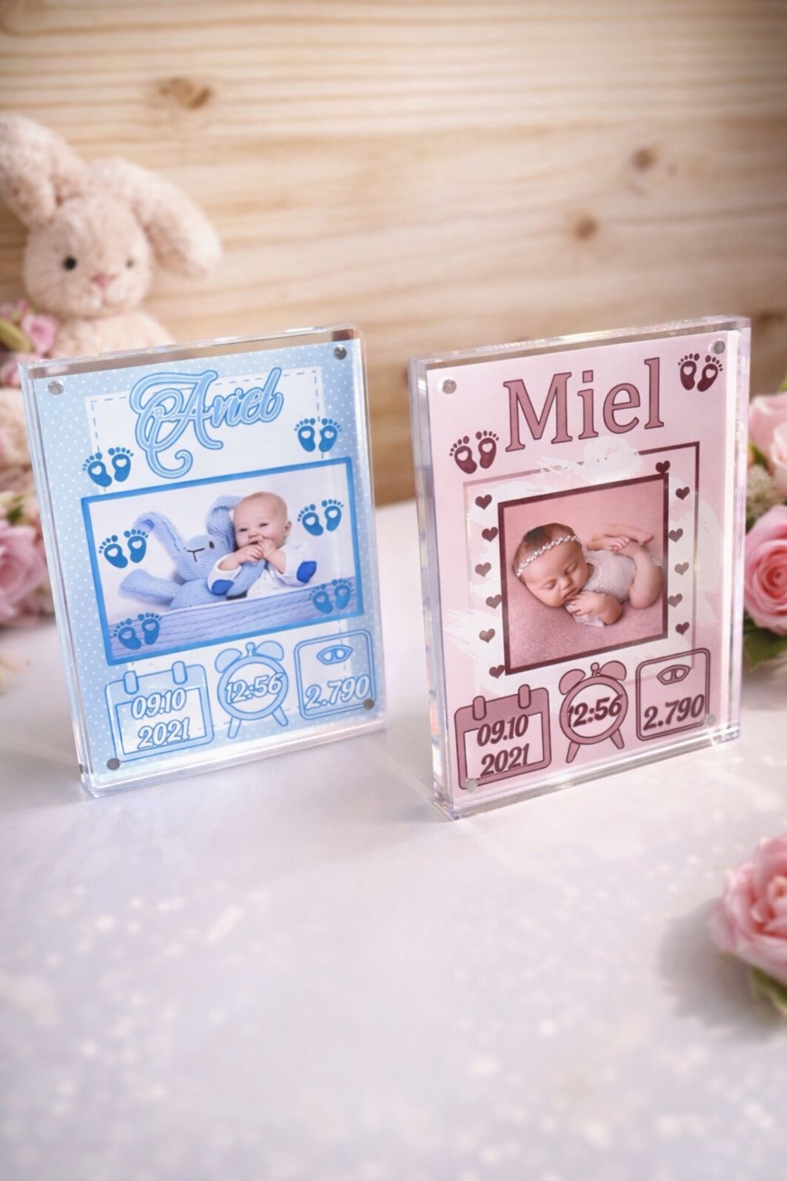 תעודת לידה אקרילי עם תמונה בגודל 15X20 ס