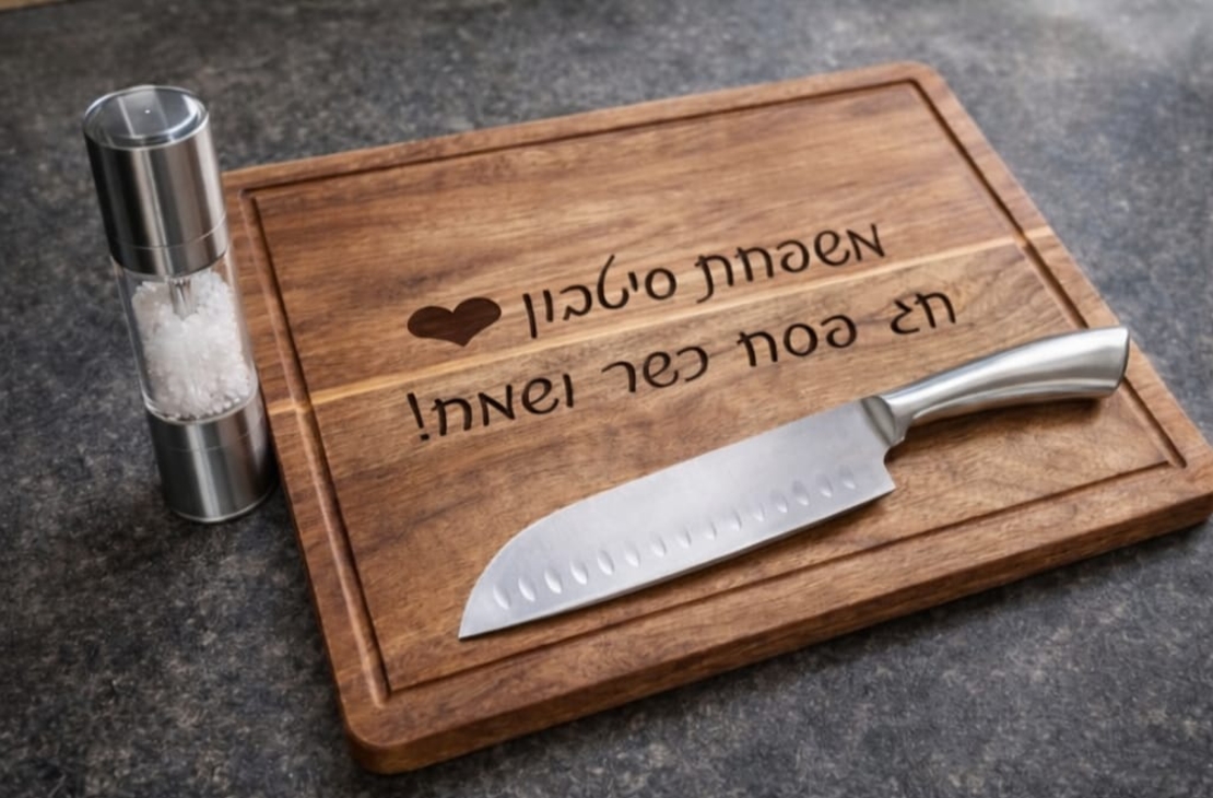 סט למטבח- בוצ'ר עץ, סכין שף ומטחנת תבלינים