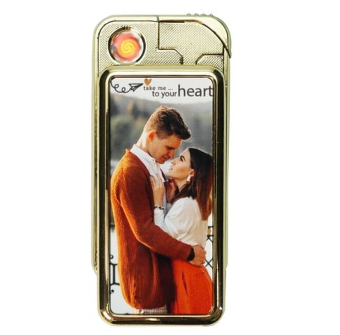 מצית חשמלית בצבע כסף עם הדפסה