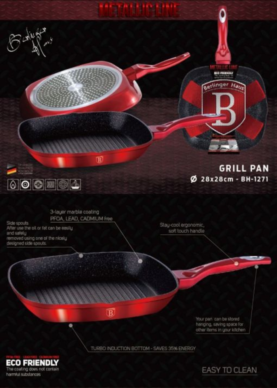 מחבת גריל איכותית BH-1613 Metallic