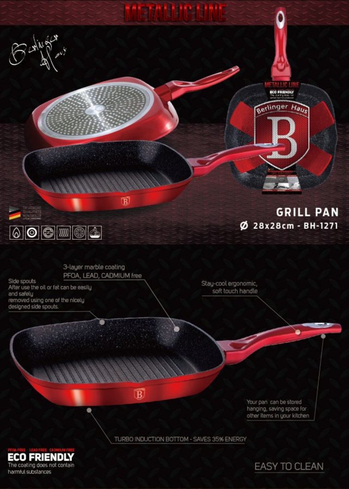 סט 3 מחבתות איכותיות BH-1289 Metallic