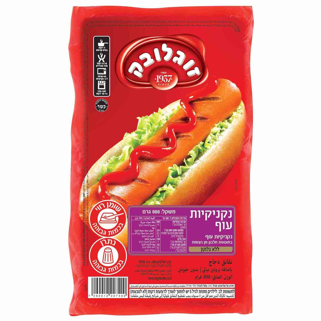נקניקיות עוף 800 גרם זוגלובק