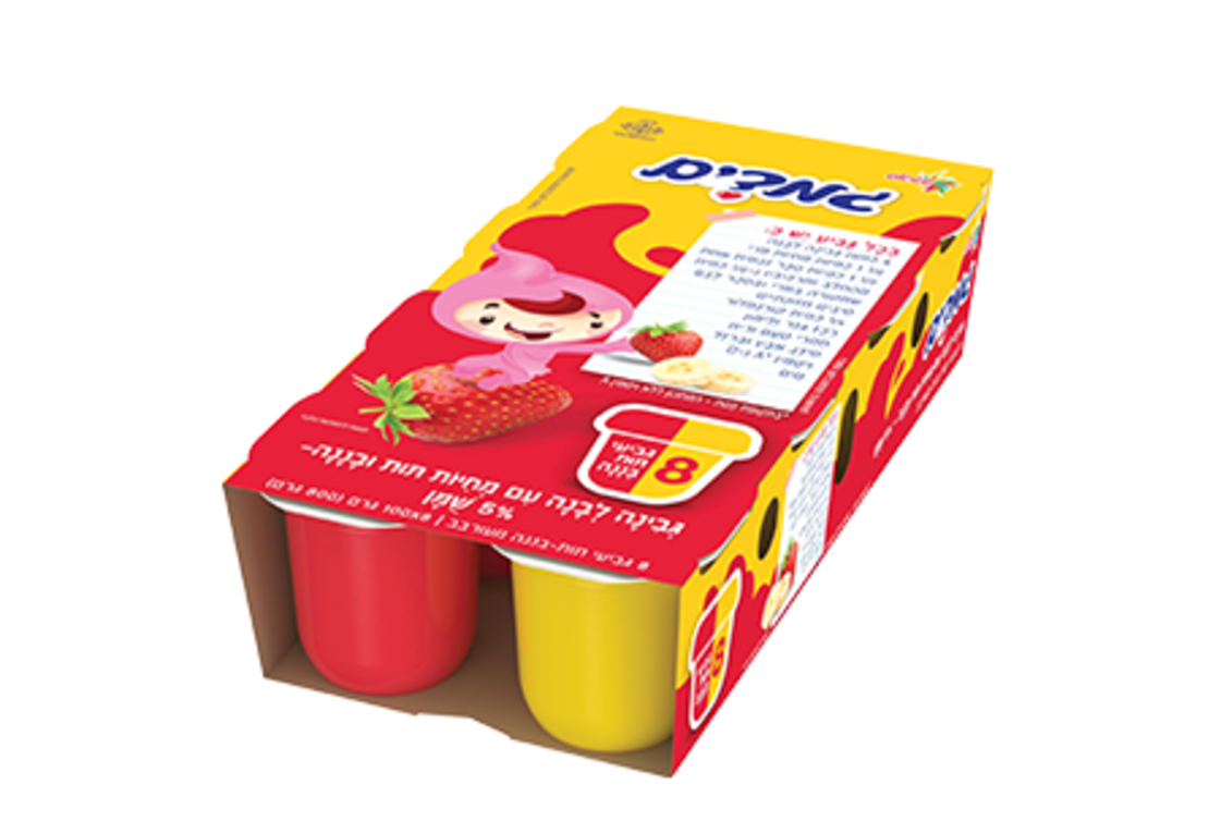 גמדים גבינה לבנה עם מחית תות ובננה מארז 8
