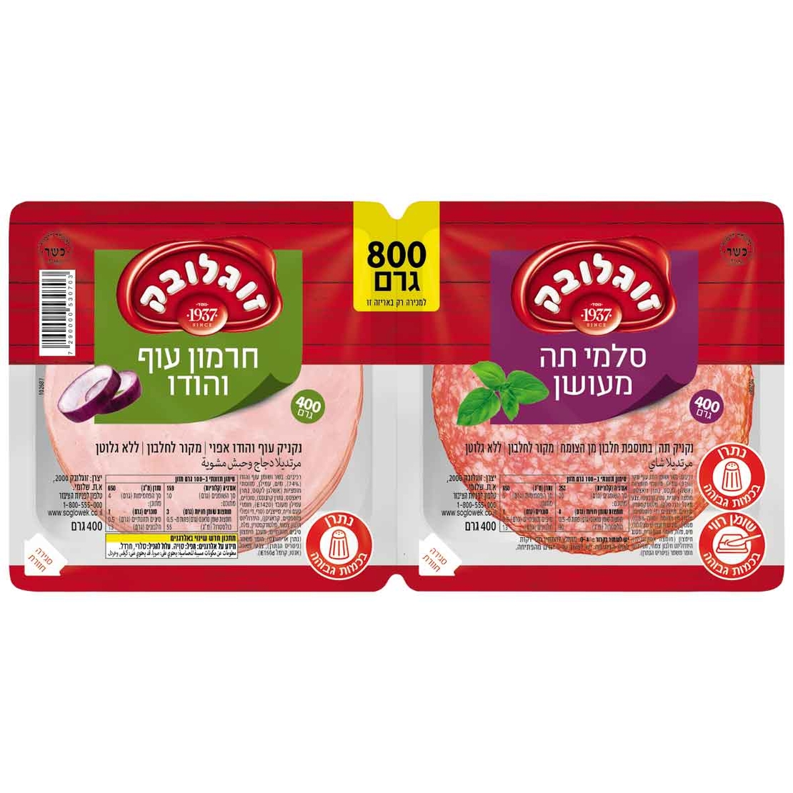 ח.עוף והודו 400 גרם+סלמי תה מעושן 400 גרם זוגלובק