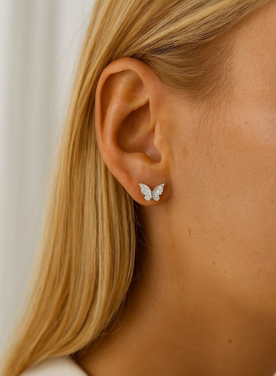 זוג עגילי פרפר זירקונים - כסף 925