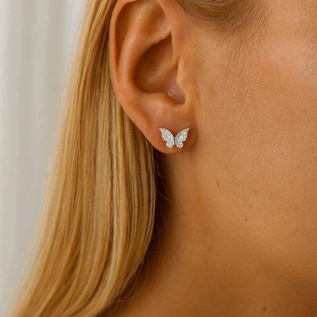 זוג עגילי פרפר זירקונים - כסף 925