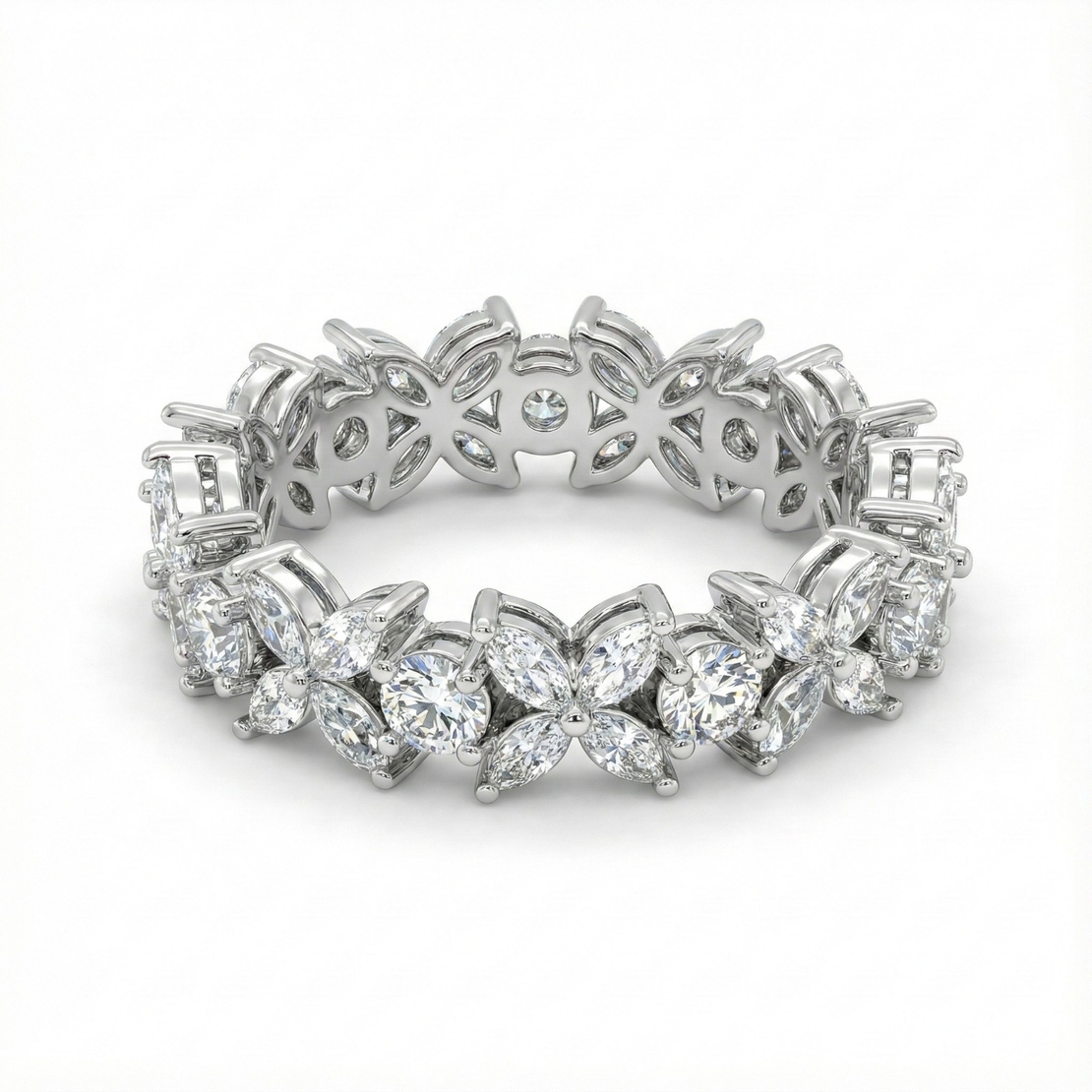 טבעת פרח משובצת - כסף 925