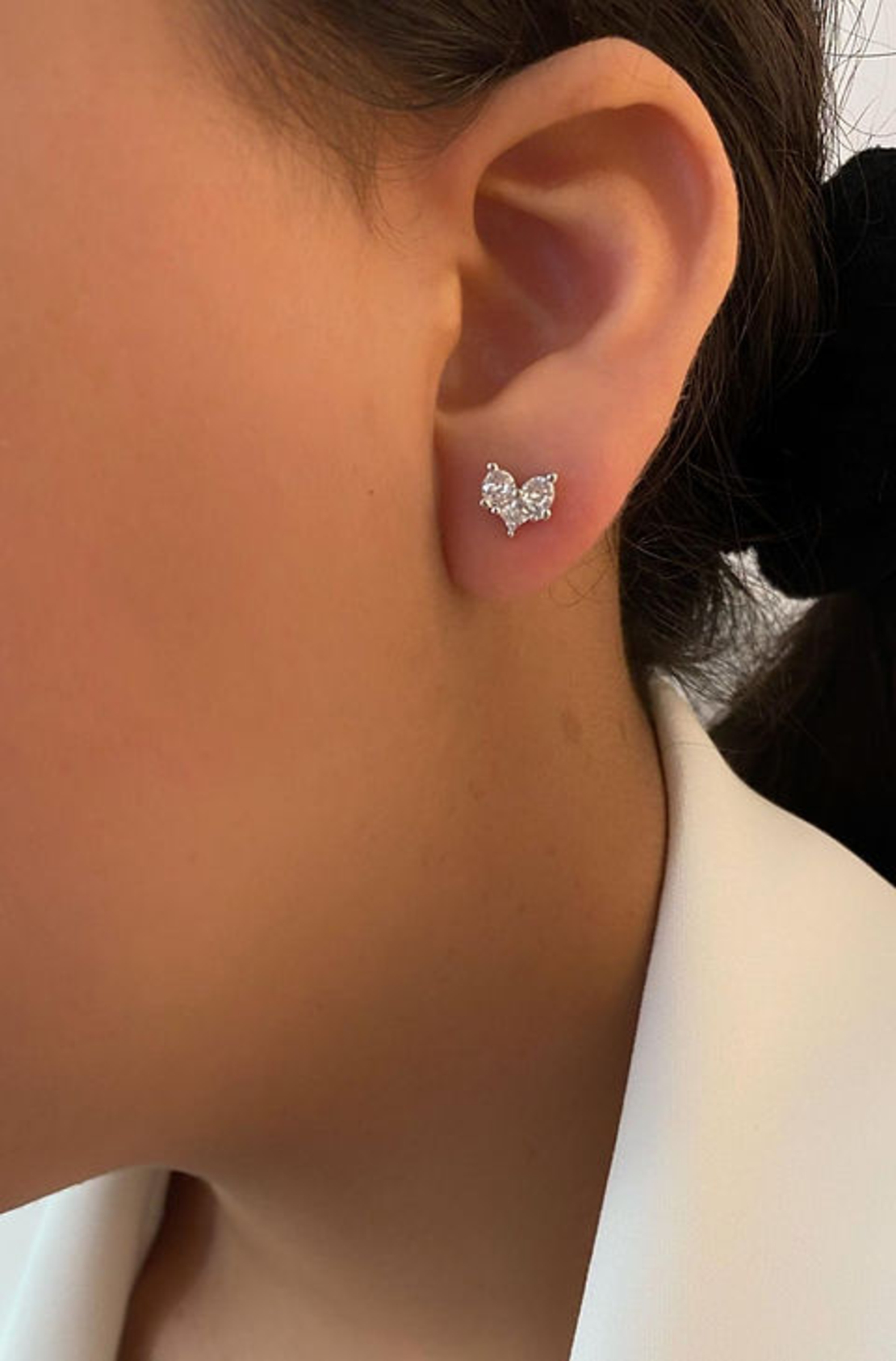 זוג עגילי לב זירקונים - כסף 925