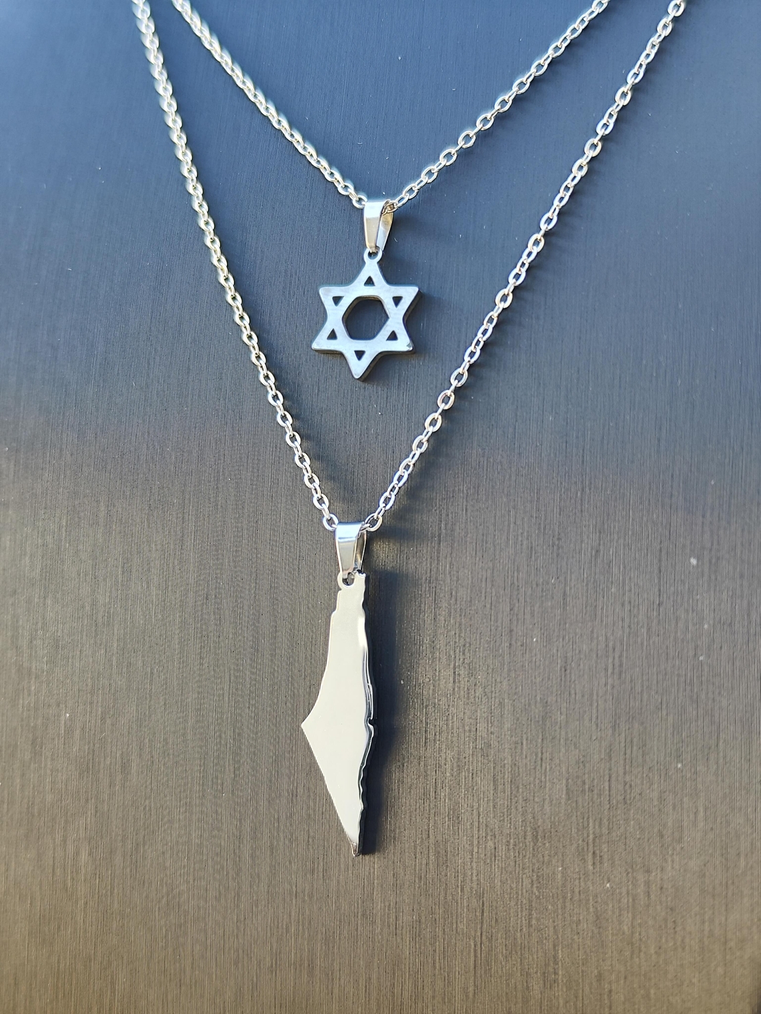 סט שרשראות מפת ארץ ישראל בשילוב מגן דוד