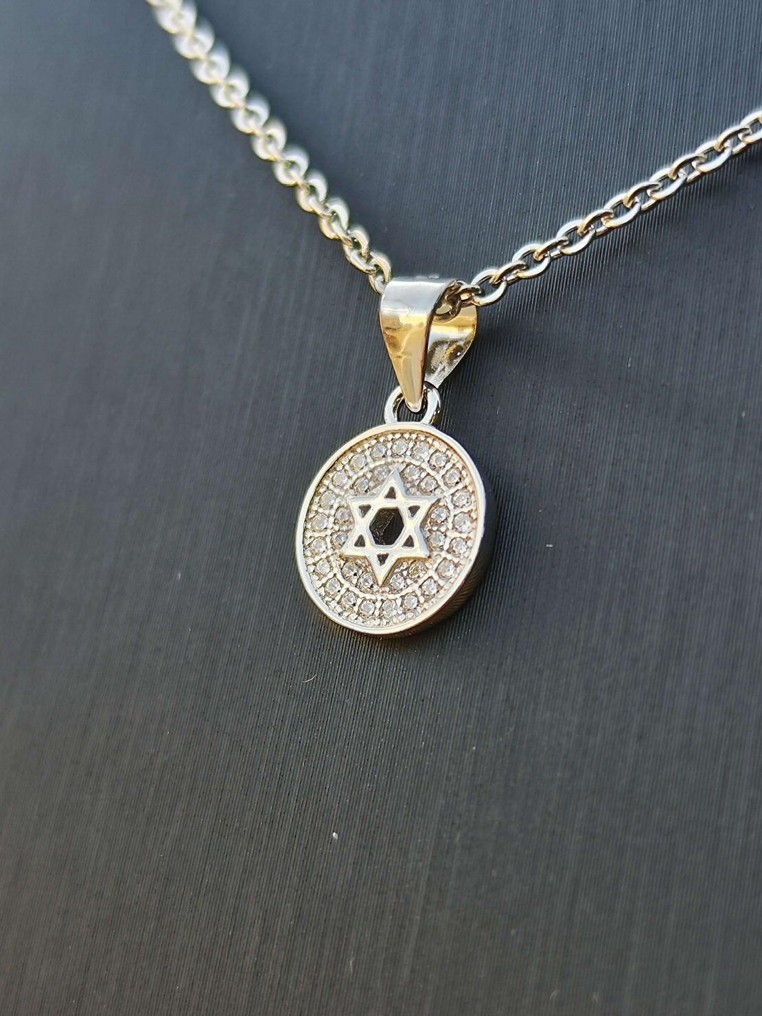 שרשרת תליון מגן דוד משובץ - כסף 925