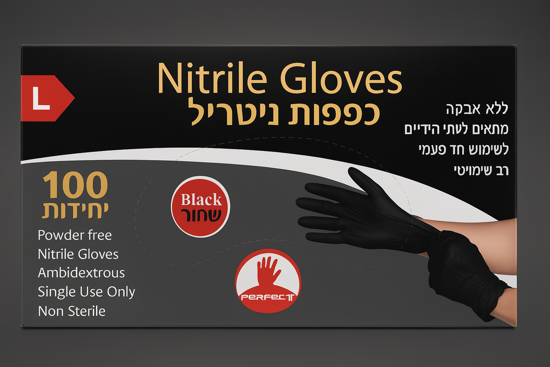 קרטון כפפות ניטריל שחורות איכותיות בגדלים שונים (10 חבילות בקרטון) מהיבואן לצרכן