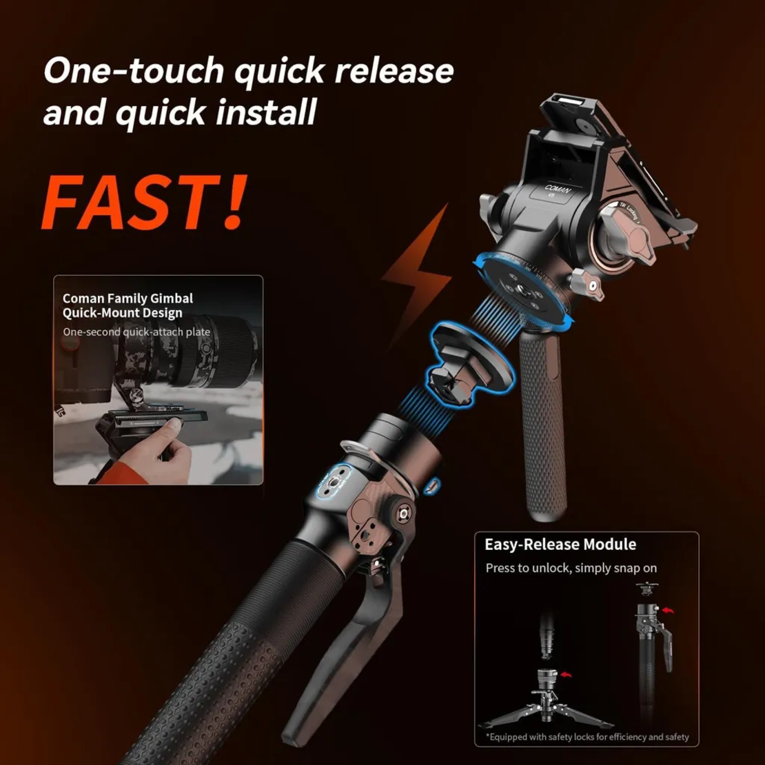 מונופוד עם ראש COMAN M1S+V5 CARBON