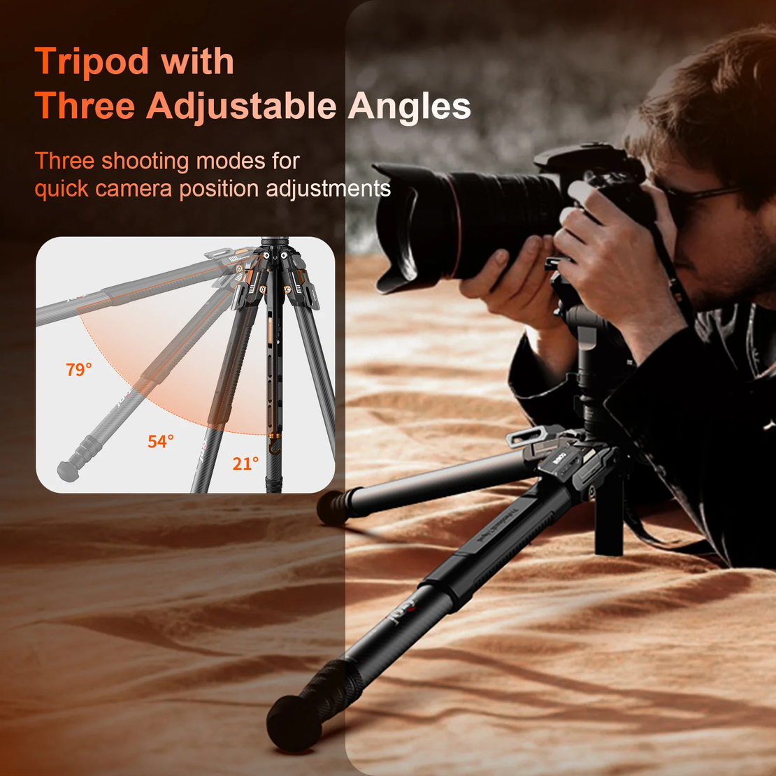 חצובת סיבי פחמן COMAN T1SV5 נפתחת בלחיצה 68.9 אינץ' לצילום וידאו וצילום עם ראש