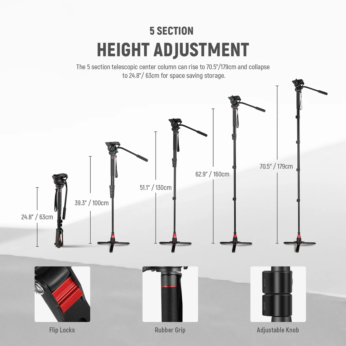 מונופוד+ראש  מיקצועי GM76 NEEWER