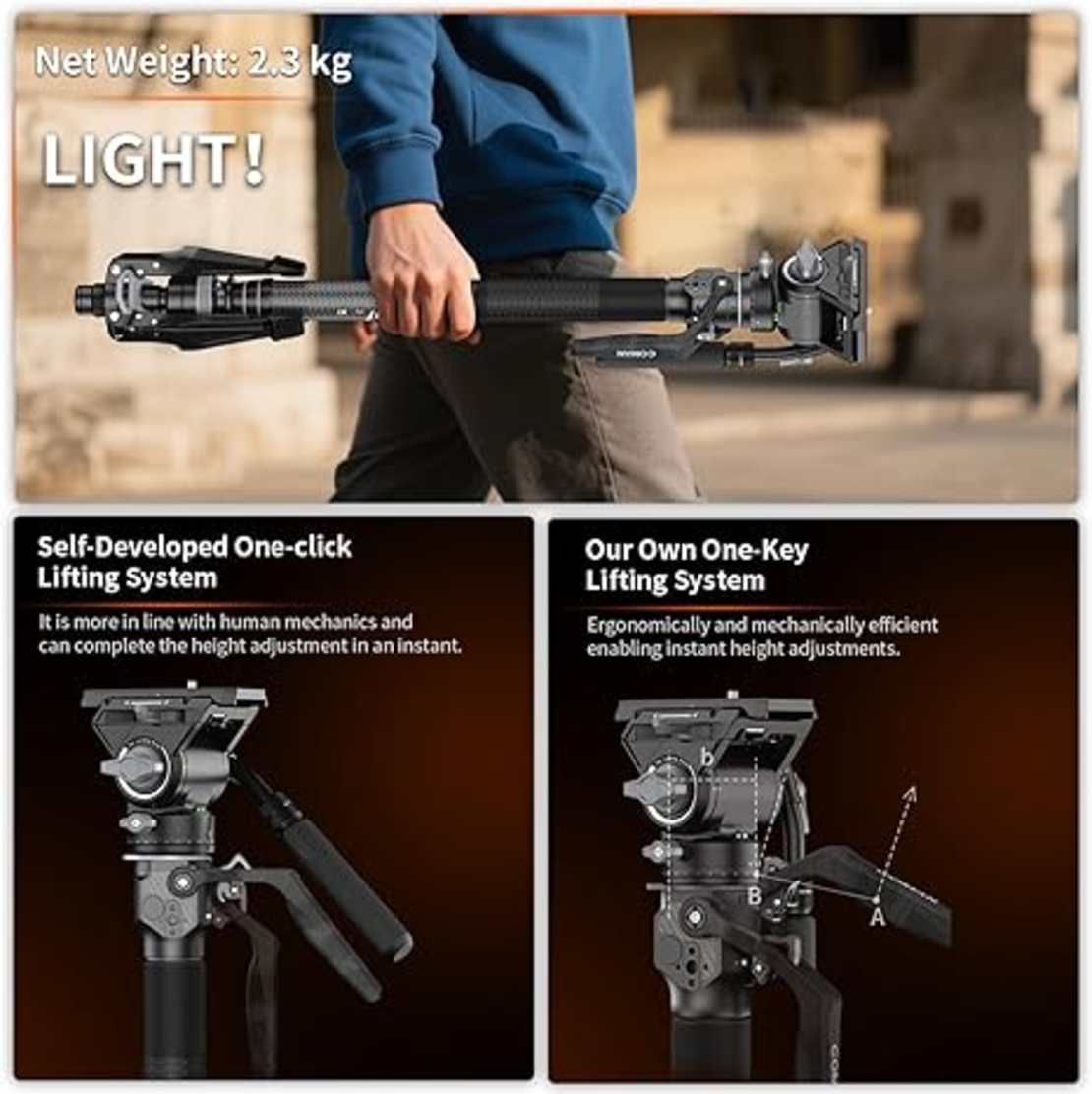 מונופוד+ ראש  COMAN CARBON M1V5