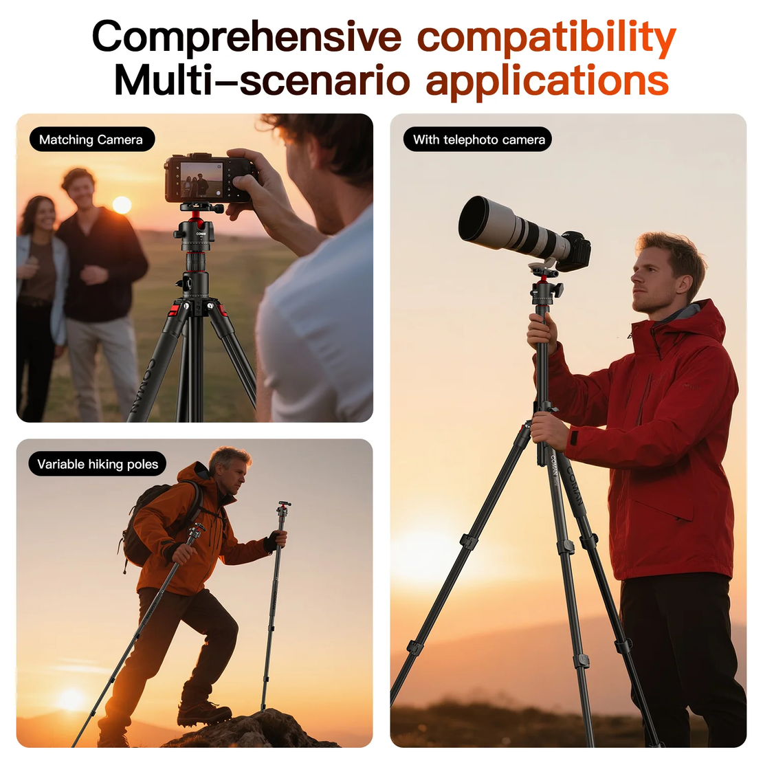 חצובה אופקית רב תכליתית ויחידת חצובה COMAN KX3939Mini A32&V1 עם ראש נוזל וראש כדורי 360°, 1810 מ