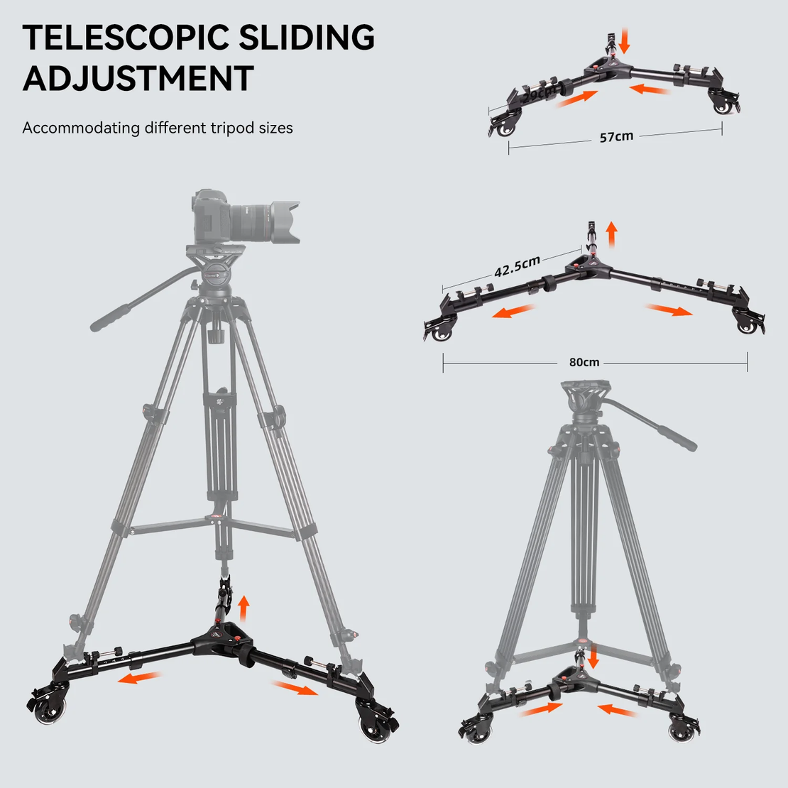 דולי עגלת חצובה COMAN DF2 עם 3 גלגלים לחצובה מתכווננת לצילום וידאו עמיד