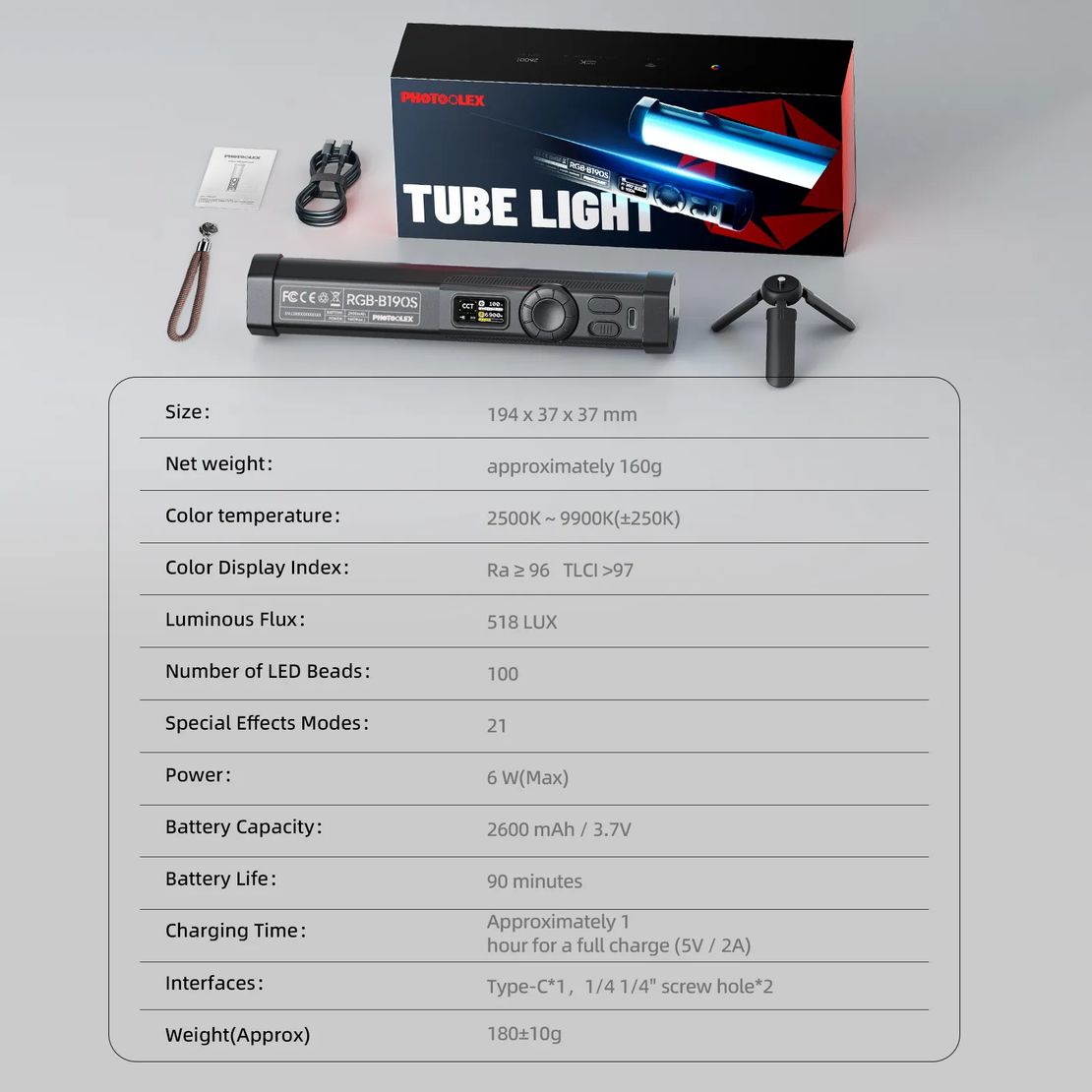 תאורת צינור RGB B190S PHOTOOLEX