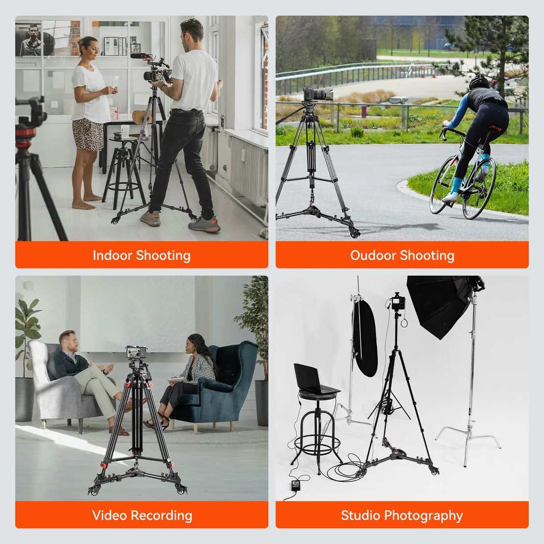 דולי עגלת חצובה COMAN DF2 עם 3 גלגלים לחצובה מתכווננת לצילום וידאו עמיד