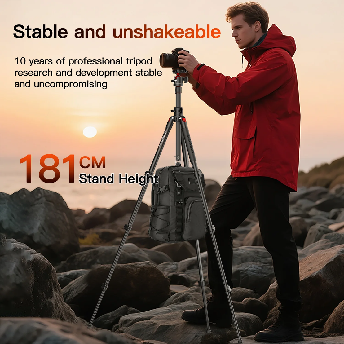 חצובה אופקית רב תכליתית ויחידת חצובה COMAN KX3939Mini A32&V1 עם ראש נוזל וראש כדורי 360°, 1810 מ