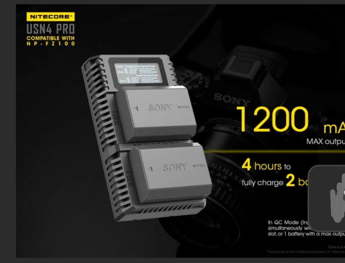 חריץ כפול מטען QuickCharge 2.0 USB-C עבור סוללות Sony NP-FZ100