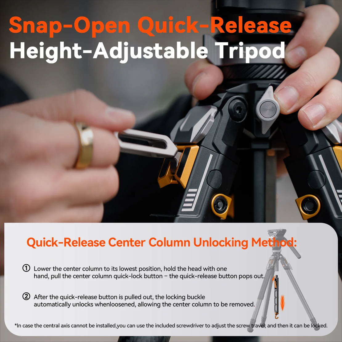 חצובת סיבי פחמן COMAN T1SV5 נפתחת בלחיצה 68.9 אינץ' לצילום וידאו וצילום עם ראש