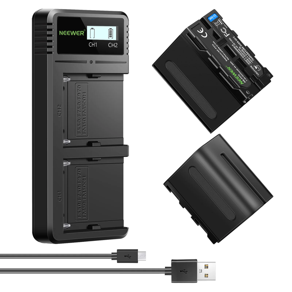 סט מטען חלופי של 2 סוללות NEEWER מדגם Sony NP-F970