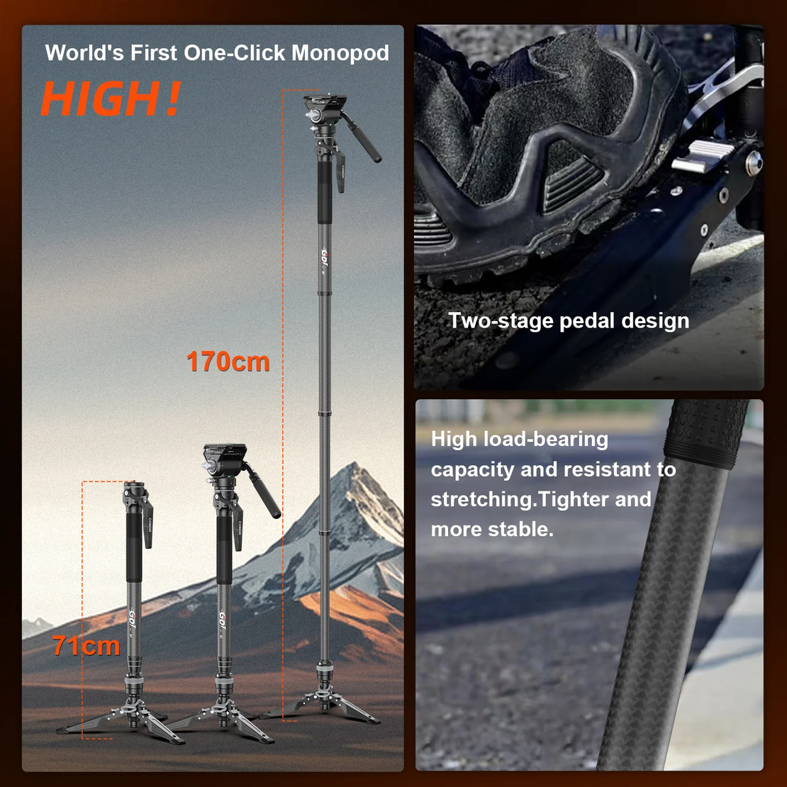 מונופוד+ ראש  COMAN CARBON M1V5