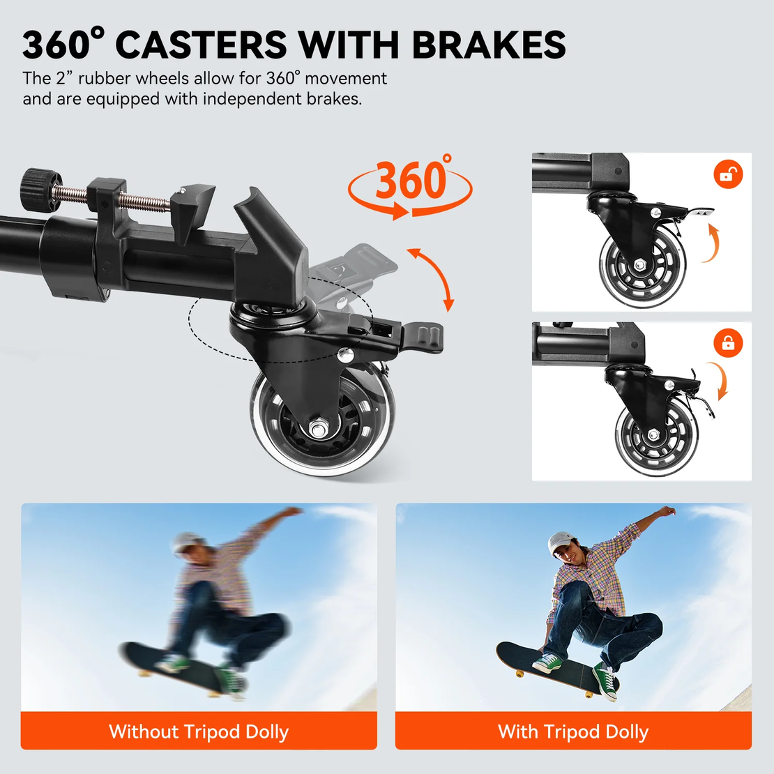 דולי עגלת חצובה COMAN DF2 עם 3 גלגלים לחצובה מתכווננת לצילום וידאו עמיד