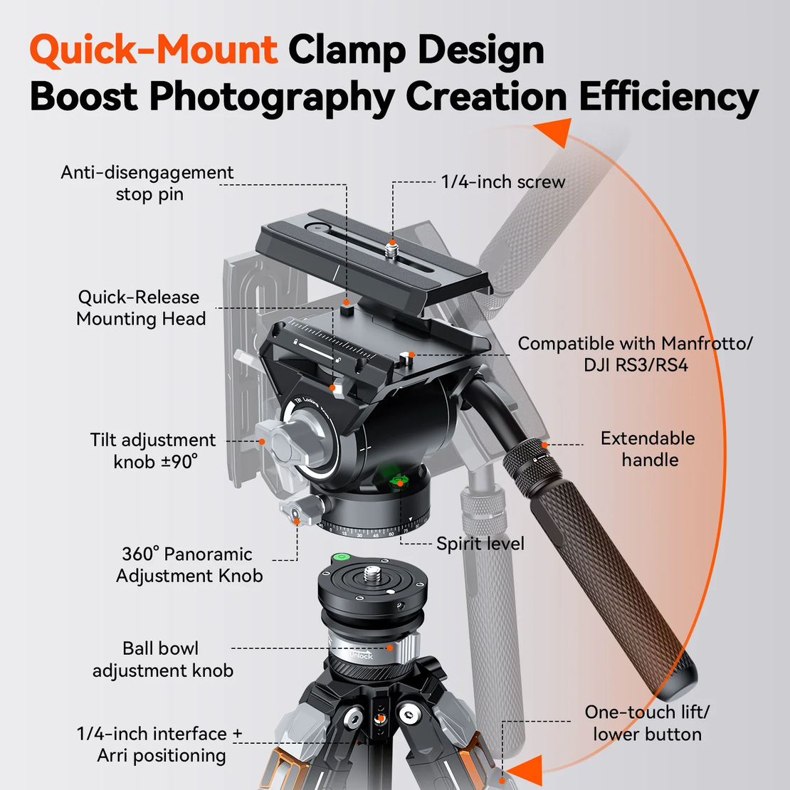חצובת סיבי פחמן COMAN T1SV5 נפתחת בלחיצה 68.9 אינץ' לצילום וידאו וצילום עם ראש