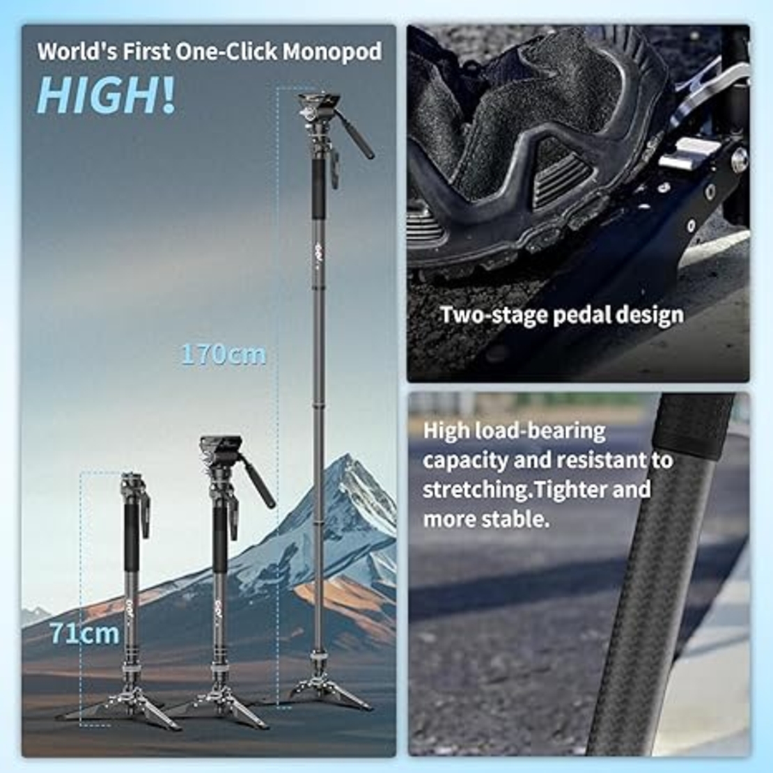 מונופוד עם ראש COMAN M1S+V5 CARBON