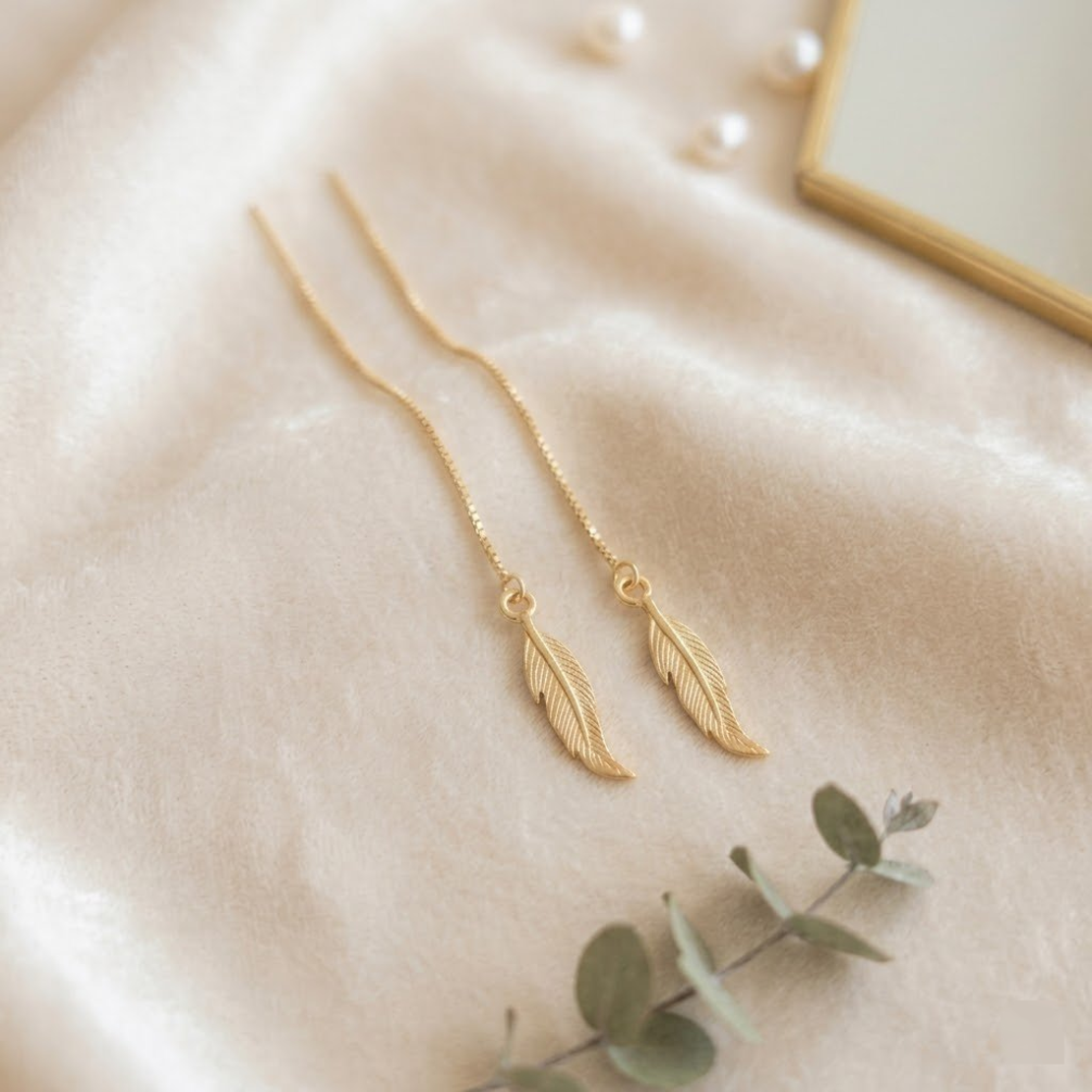 עגילי שרוך נוצה גולד