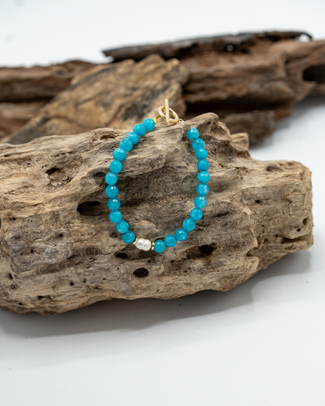 צמיד כנרת- מפנינה, אבני chalcedony כחול והמטייט זהב