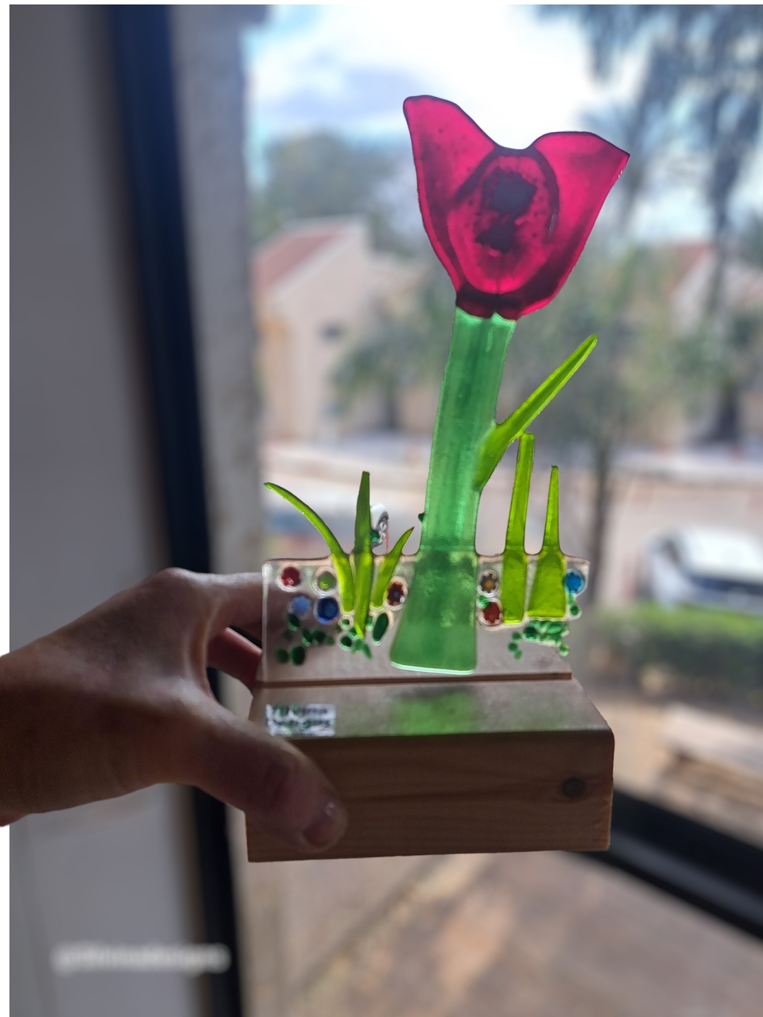 פרח כלנית מזכוכית בעבודת יד