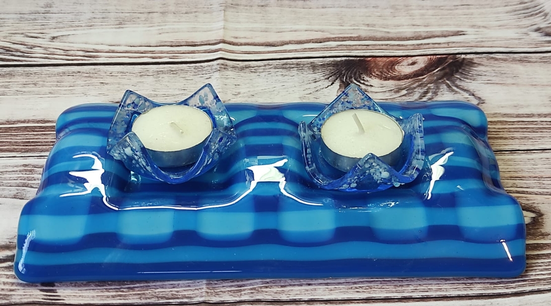 סט פמוטי שבת ומזוזה מזכוכית בעבודת יד