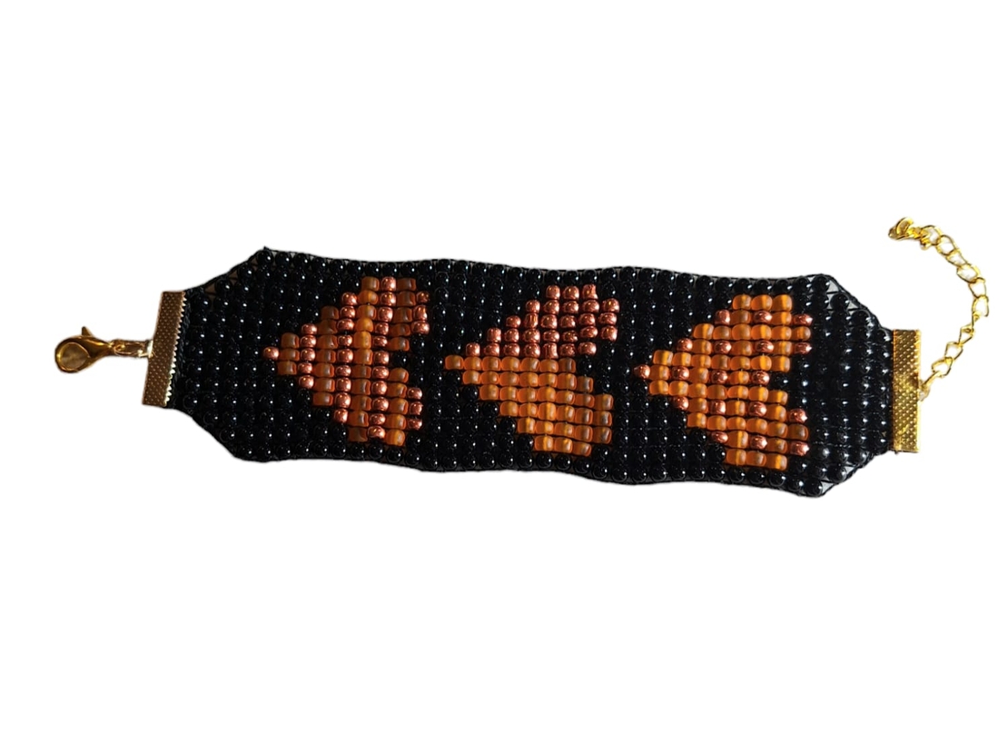 צמיד חרוזי ונציה בשיטת אריגה בנול- לב זהב