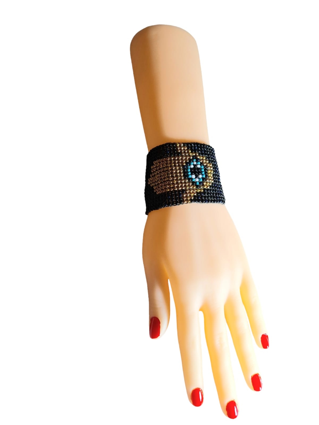 צמיד חרוזי ונציה בשיטת אריגה בנול -חמסה