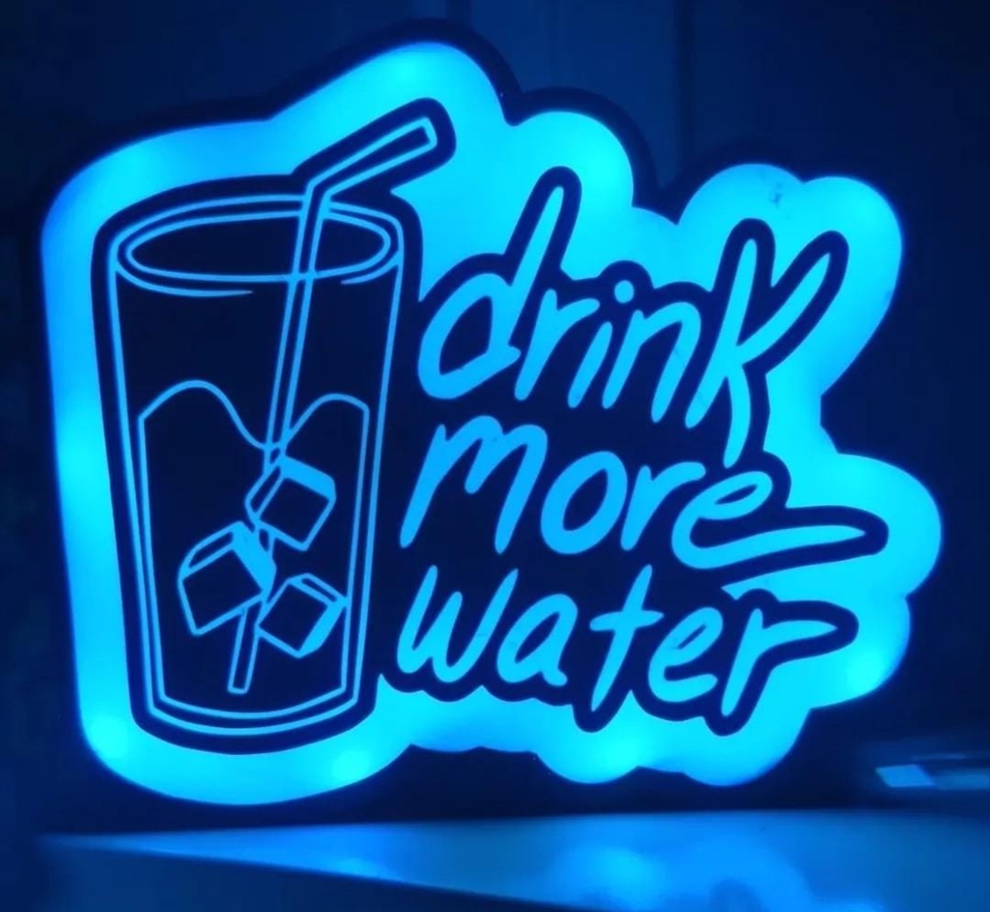 מנורת לד בהדפסת תלת מימד- Drink More Water