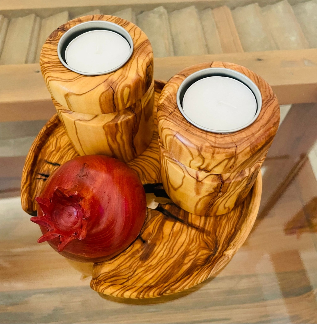 זוג פמוטים מעץ זית בעבודת יד