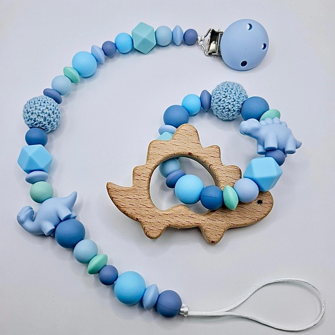 מארז דינוזאור כחול- שרוך למוצץ ונשכן