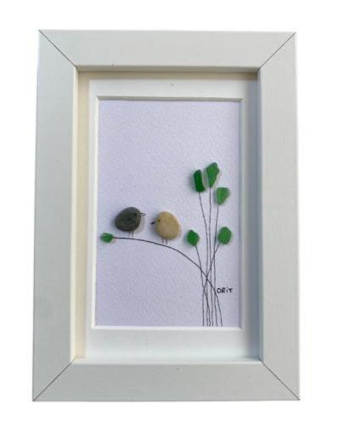 זוג ציפורי שלווה עשוי מזכוכיות מאבנים שנאספו בחופי הארץ ובעולם